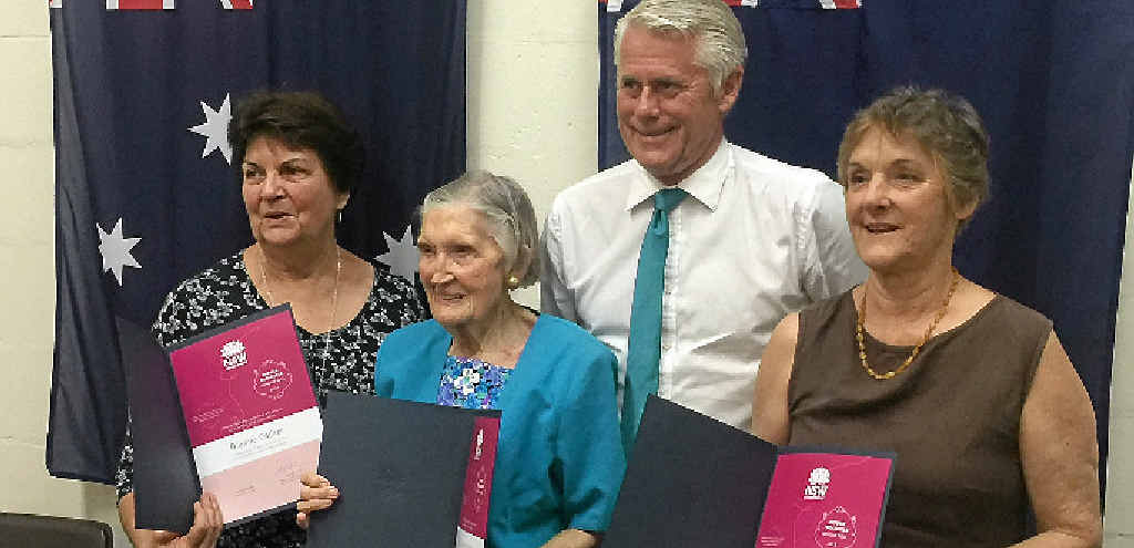 Dianne Collier, Catherine Boyd and Kay Bolton receive their award from Member for Tweed Geoff Provest. Dianne Collier, Catherine Boyd and Kay Bolton receive their award from Member for Tweed Geoff Provest.